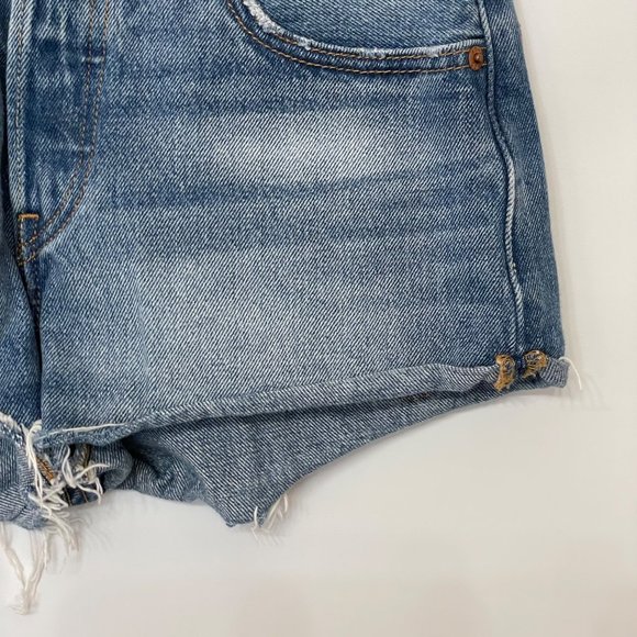 Levi's 501 Shorts Womens W24 Button Fly 100% Cotton Raw Cuffed Hem Blue Denim - Picture 4 of 12